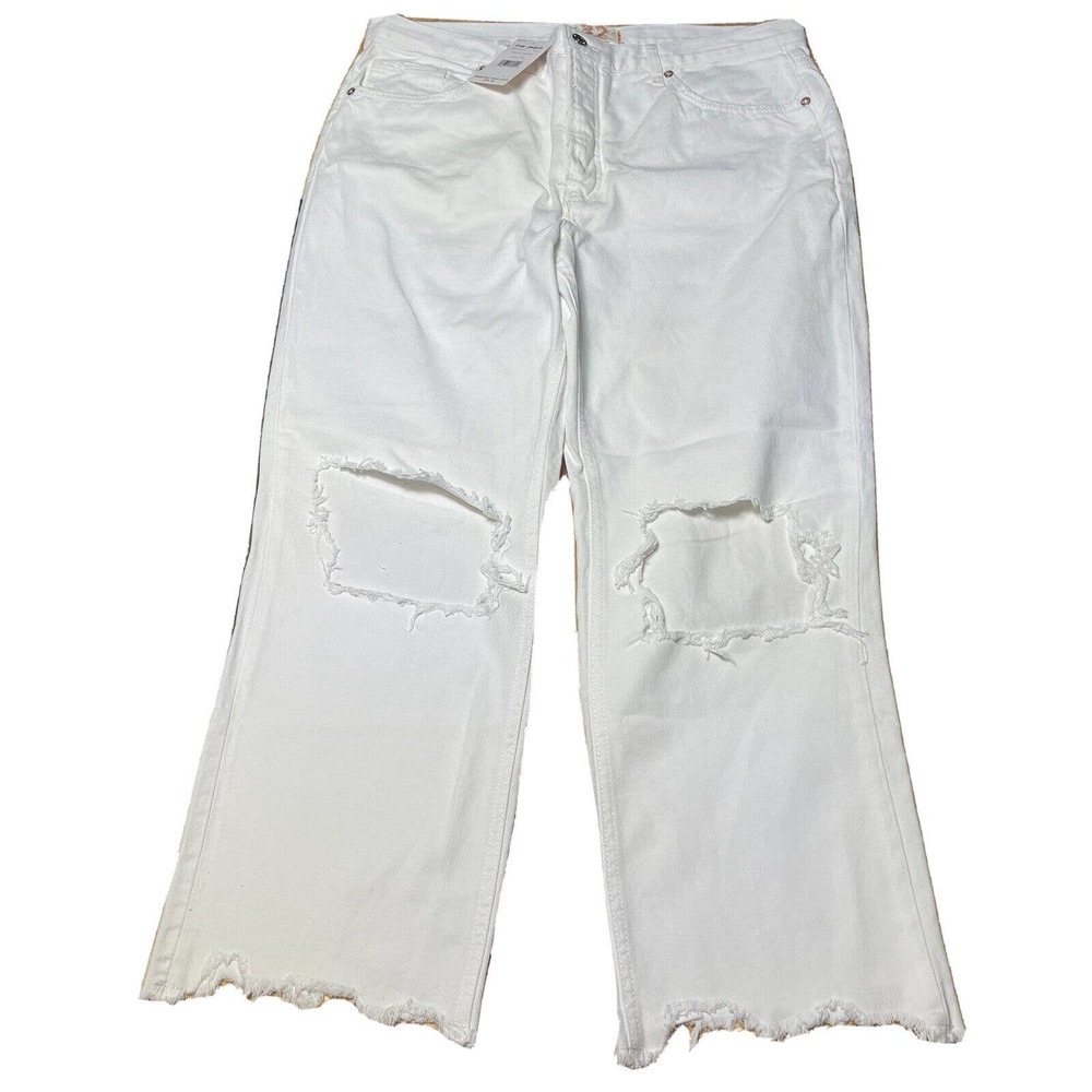 Free People Capri Womens 32 We the Free Maggie Straight Distress Button Fly New